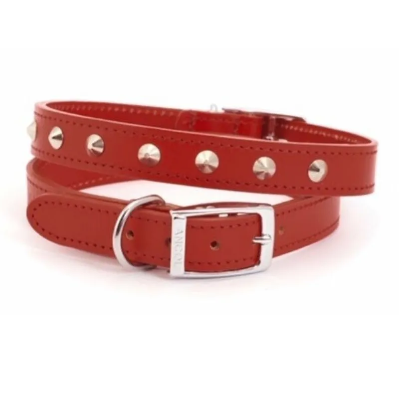 Ancol Leather Studded Collar Red