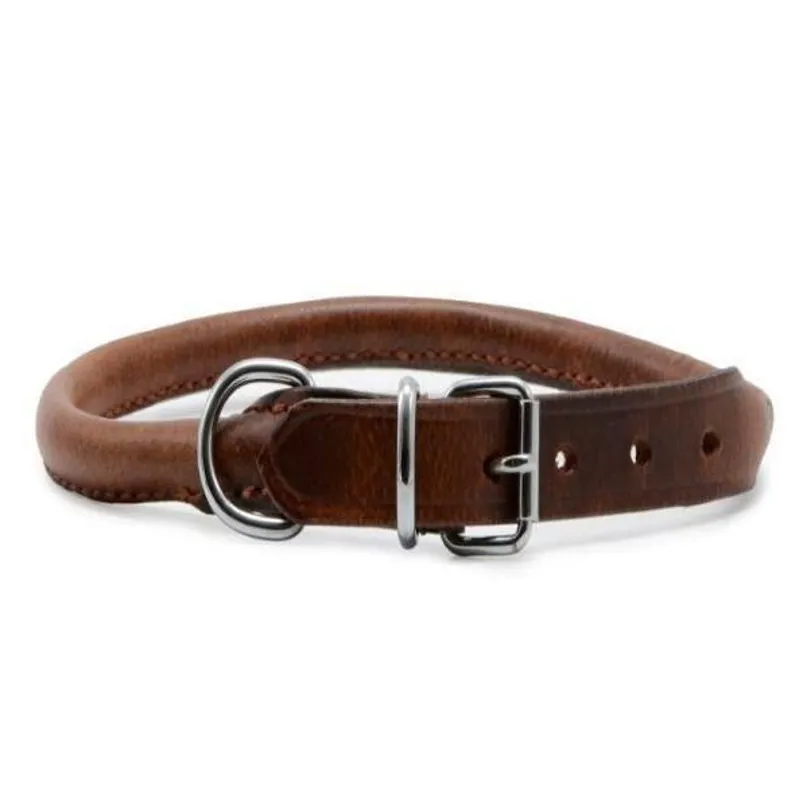 Ancol Round Leather Collar Chestnut
