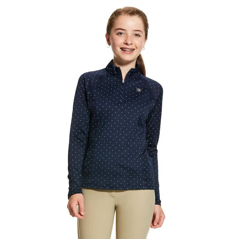 SS23 Ariat Youth Sunstopper 2.0 1/4 Zip Baselayer Navy Dot-1