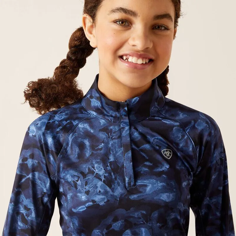 AW23 Ariat Girls Lowell 1/4 Zip Base Layer Stormy Skies-1