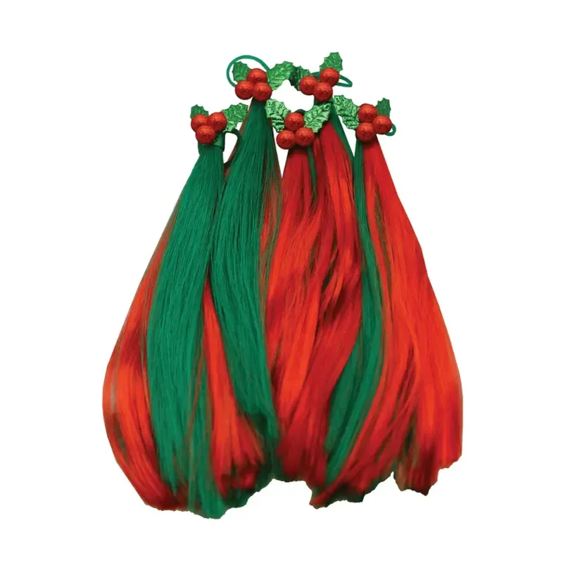 Equetech One Size 5 Pack Christmas Holly Festive Horse Mane Tassels in Green