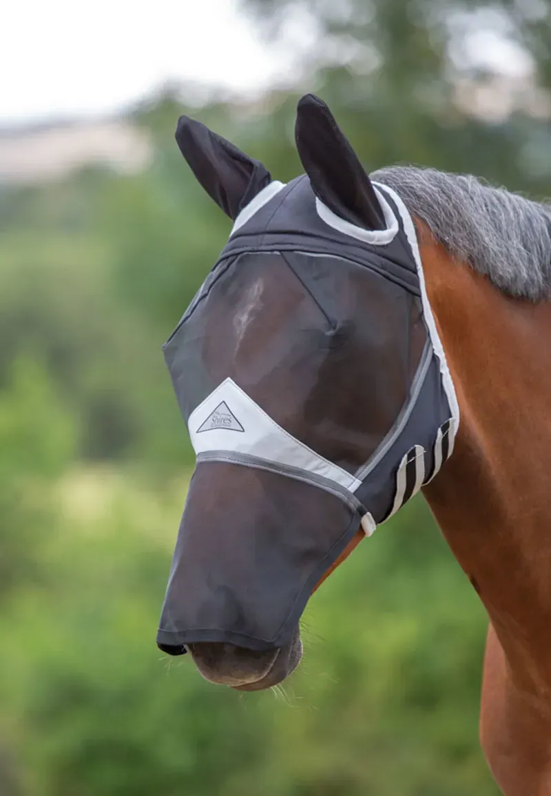 FlyGuard Pro Fine Mesh Fly Mask With Ears and Nose BLACK