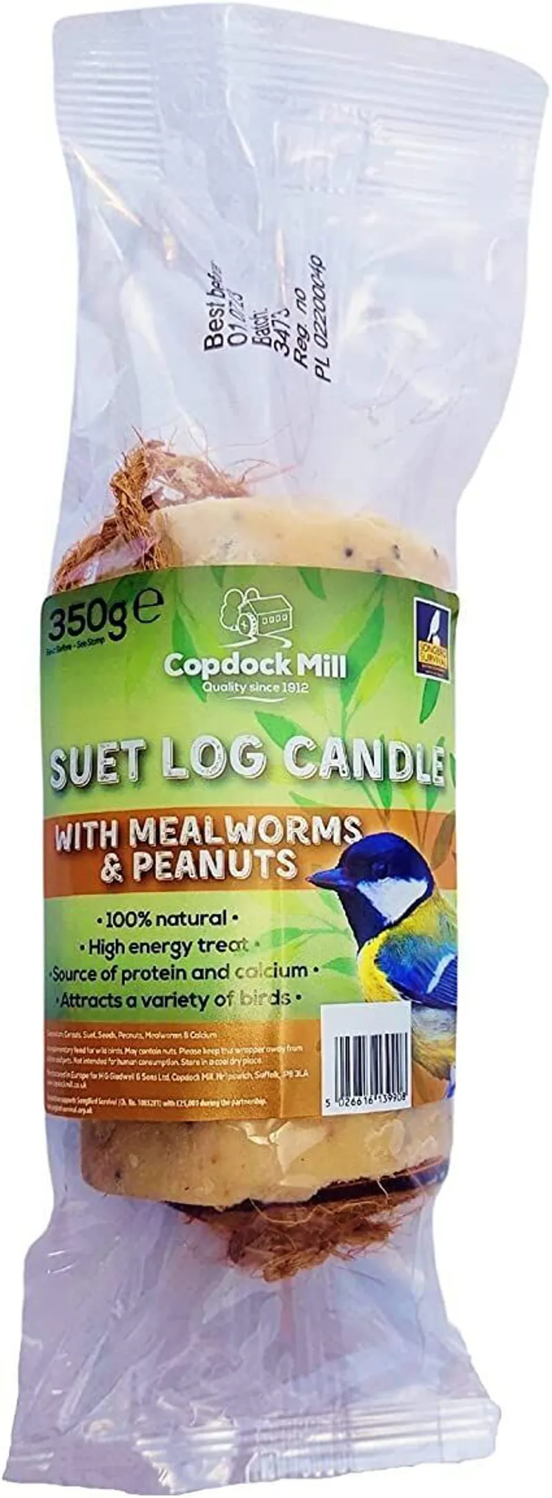 Copdock Mill Suet Log Candle mealworm and nut