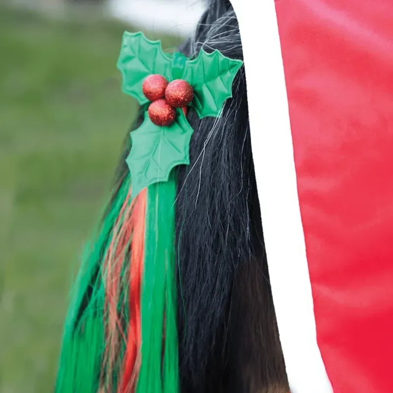 Equetech One Size Christmas Holly Festive Christmas Tail Tassel in Green-1