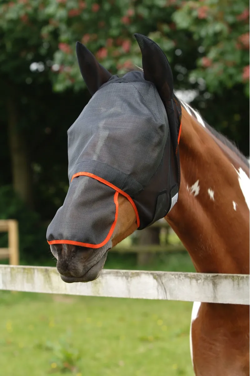 Field Relief Max Fly Mask - - Black with Orange Binding