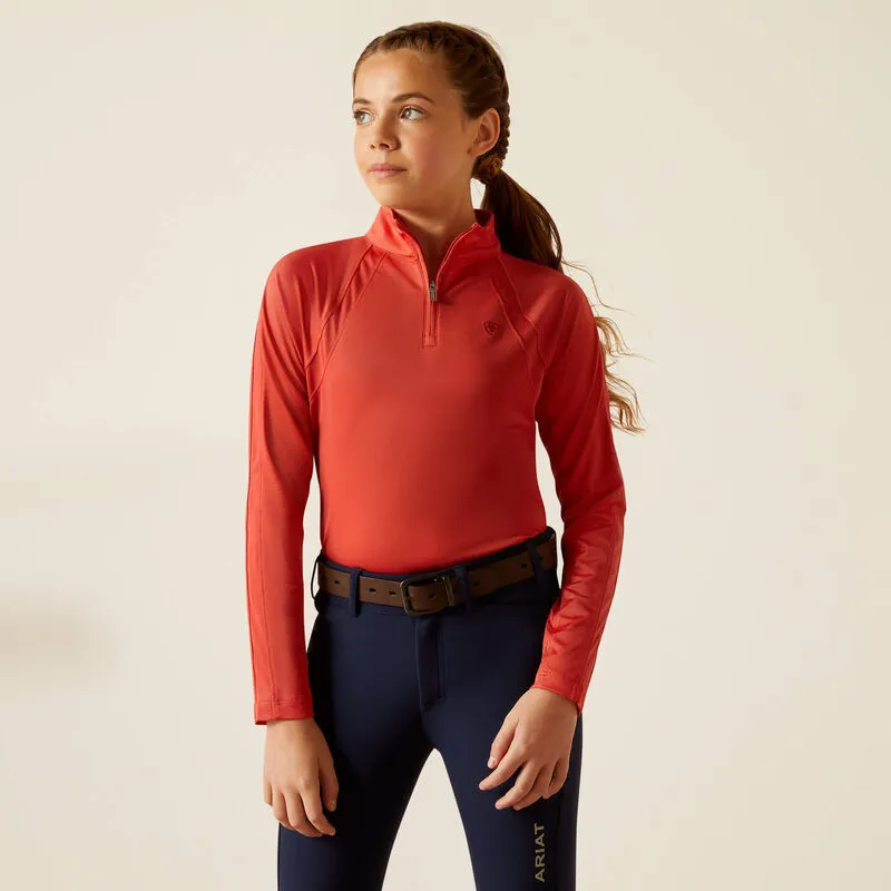 SS24 Ariat Youth Sunstopper 3.0 1/4 Zip Baselayer Baked Apple