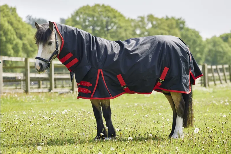 Firefoot Fixed Neck Pony Turnout Rug 100g Black/Red