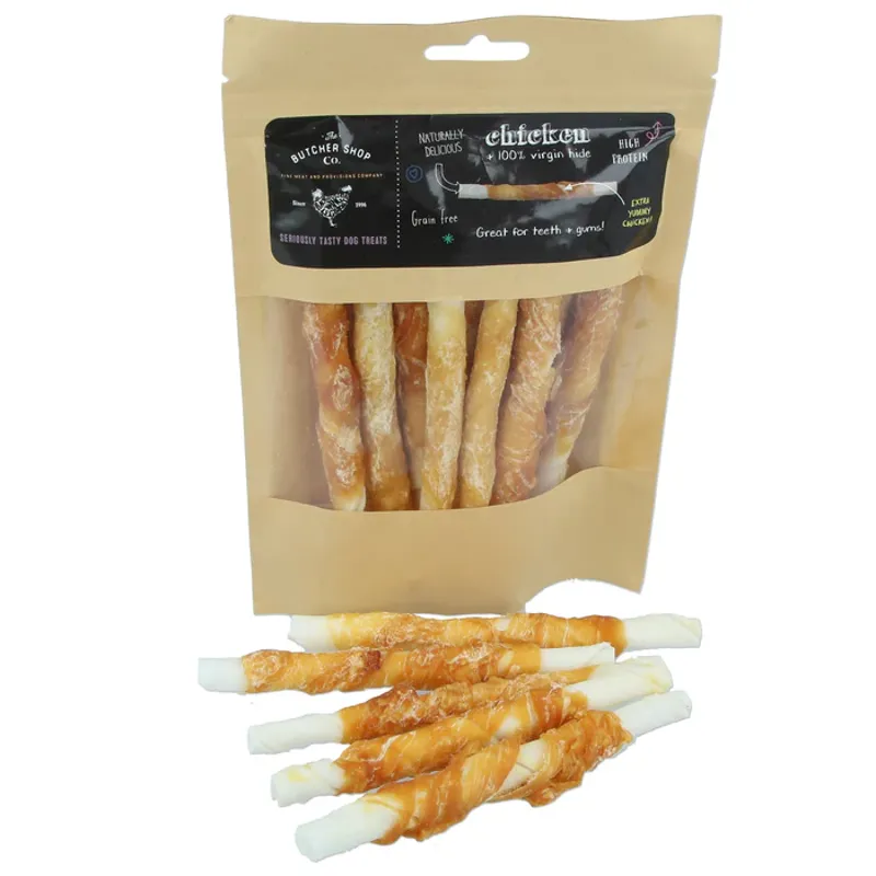 The Butcher Shop Co. White Twisted Chicken Sticks 100 Virgin Hide 12.5cm