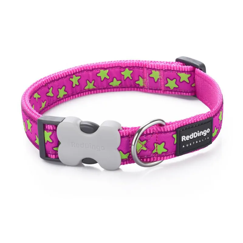 Red Dingo Star Collar Hot Pink and Lime Stars