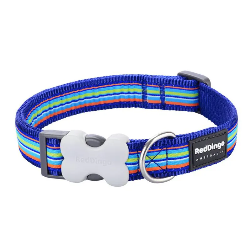 Red Dingo Stripe Dog Collar Dark Blue