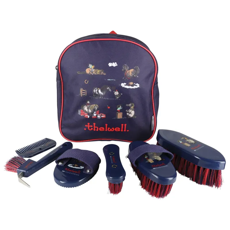 Hy Equestrian Thelwell Collection Practice Makes Perfect Complete Grooming Kit Rucksack - - Navy/Red one size