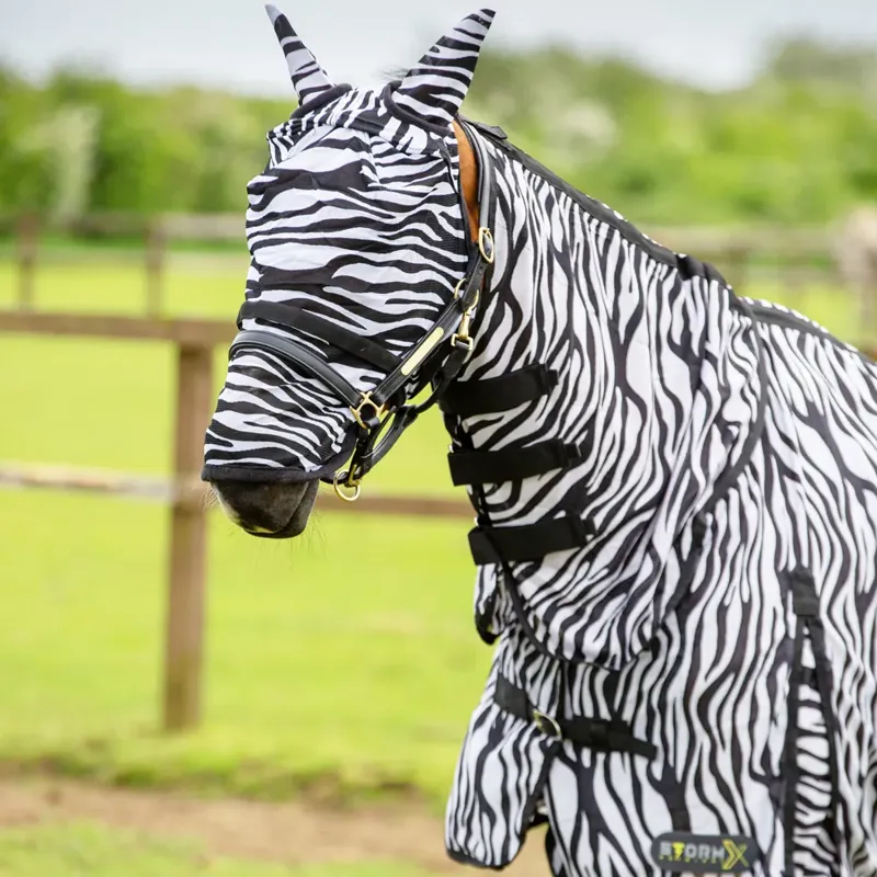 Hy Equestrian Zebra Fly Mask with Ears and Detachable Nose-1