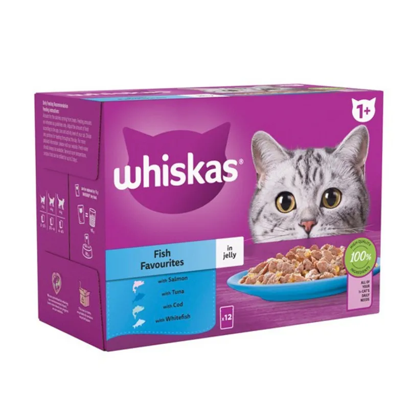 WHISKAS 1+ Cat Pouches Fish Favourites in Jelly 12x85g-1