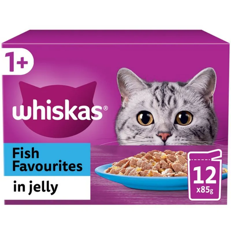 WHISKAS 1+ Cat Pouches Fish Favourites in Jelly 12x85g