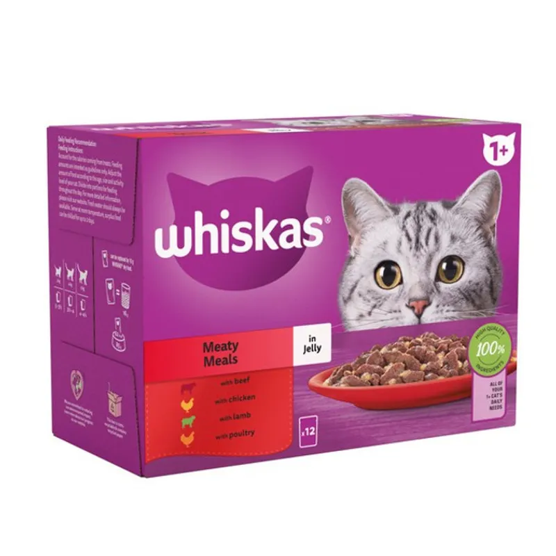 WHISKAS 1+ Cat Pouches Meaty Meals in Jelly 12x85g-1