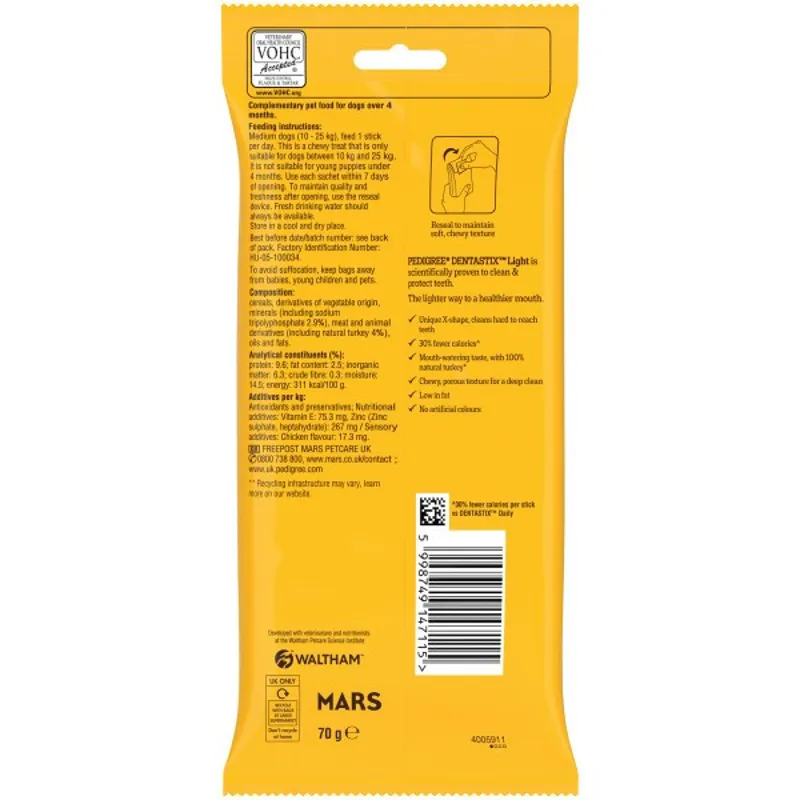 Pedigree DentaStix Light Daily Dental Chews Medium Dog 5 Sticks-3