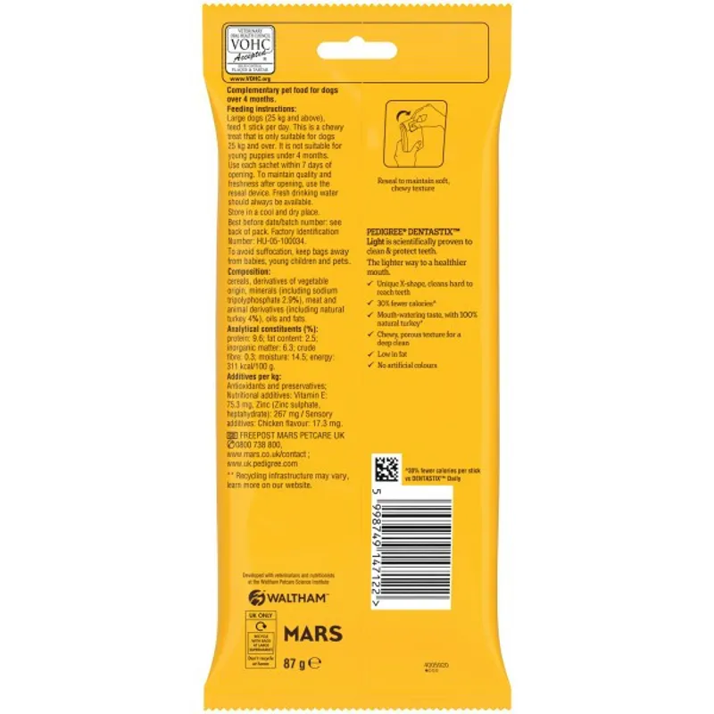 Pedigree DentaStix Light Daily Dental Chews Large Dog 4 Sticks-3