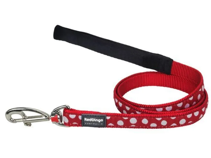 Red Dingo Spots Dog Lead Red and White Spots