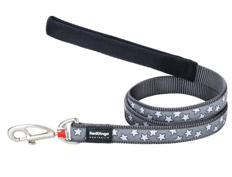 Red Dingo Star Dog Lead Grey and White Stars