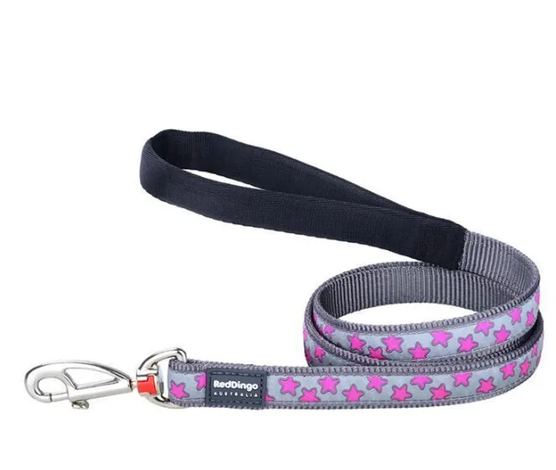 Red Dingo Star Dog Lead Grey and Hot Pink Stars