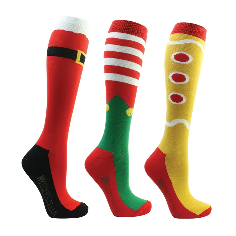 Hy Equestrian Festive Feet Christmas Socks Pk3 Ad 4-8