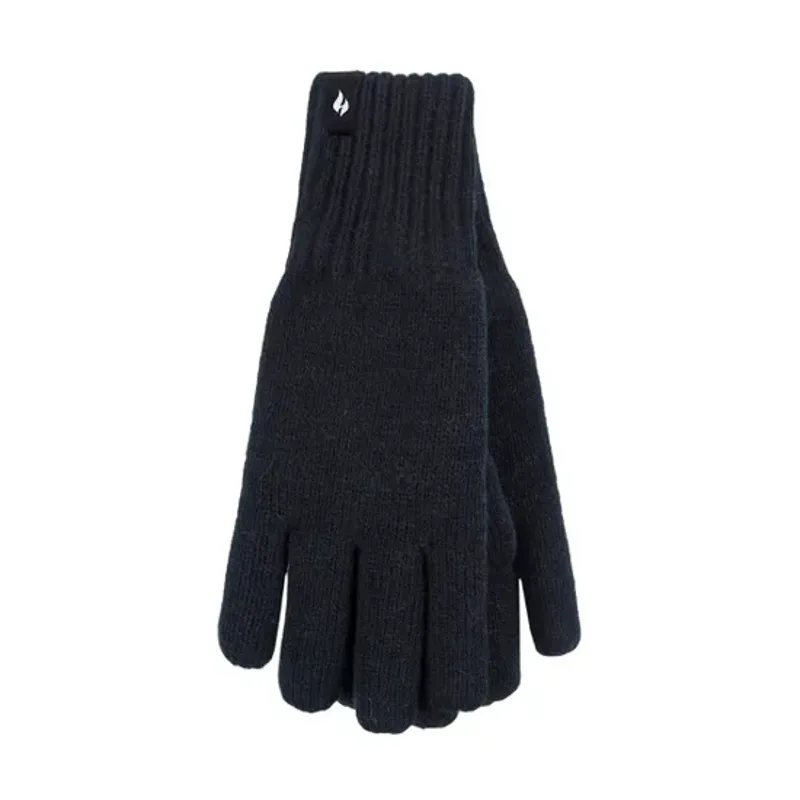 HEAT HOLDERS Mens 1 Pair Flat Knit Heat Holder Gloves - Black-1