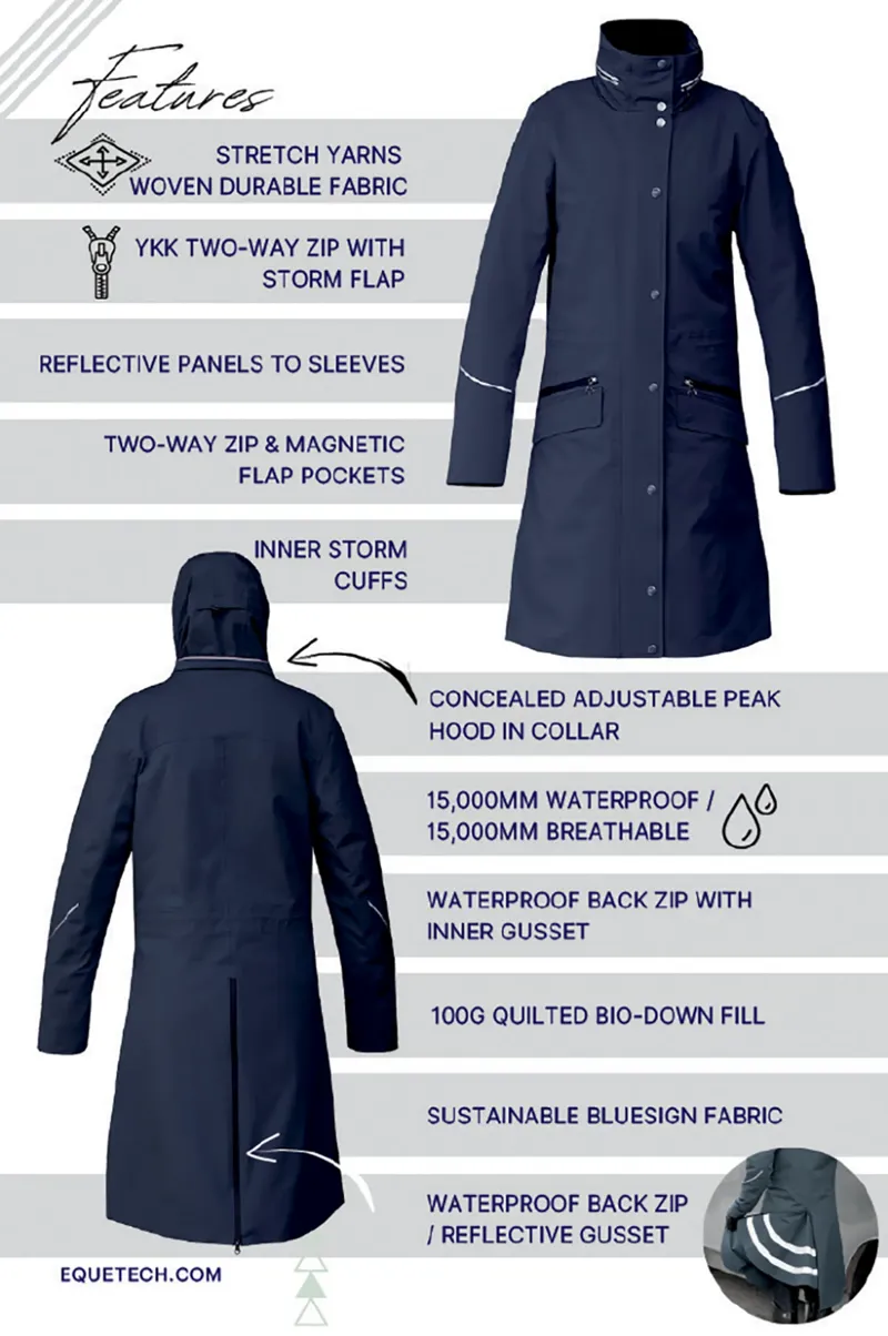 Equetech Utopia Long Waterproof Riding Coat Navy-2
