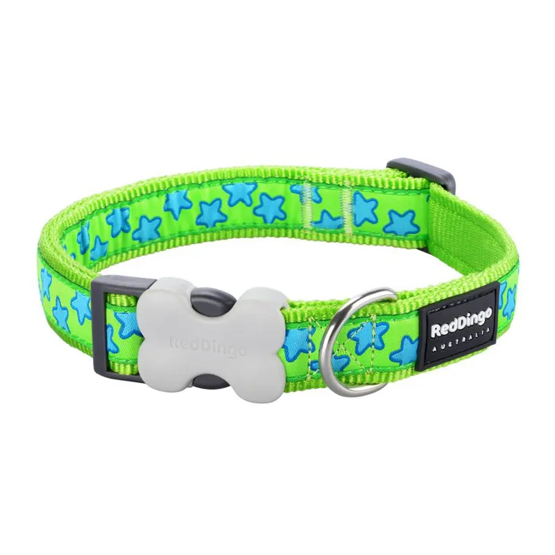 Red Dingo Star Collar Lime and Turquoise Stars