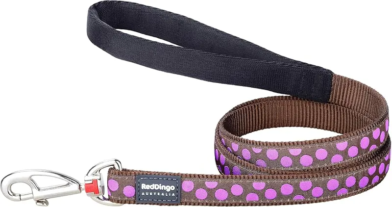 Red Dingo Spots Dog Lead Brown and Purple Spots