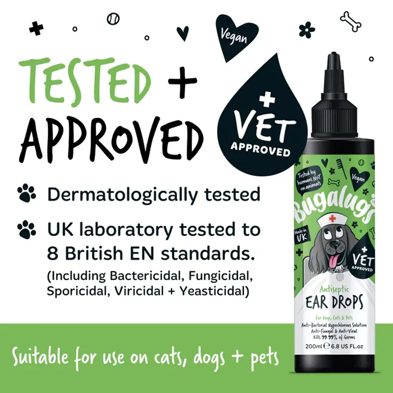 Bugalugs Antiseptic Ear Drops for Dogs Cats and Pets 200ml-1