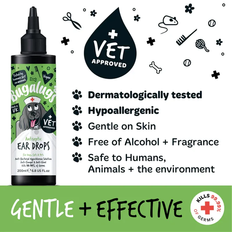 Bugalugs Antiseptic Ear Drops for Dogs Cats and Pets 200ml-6