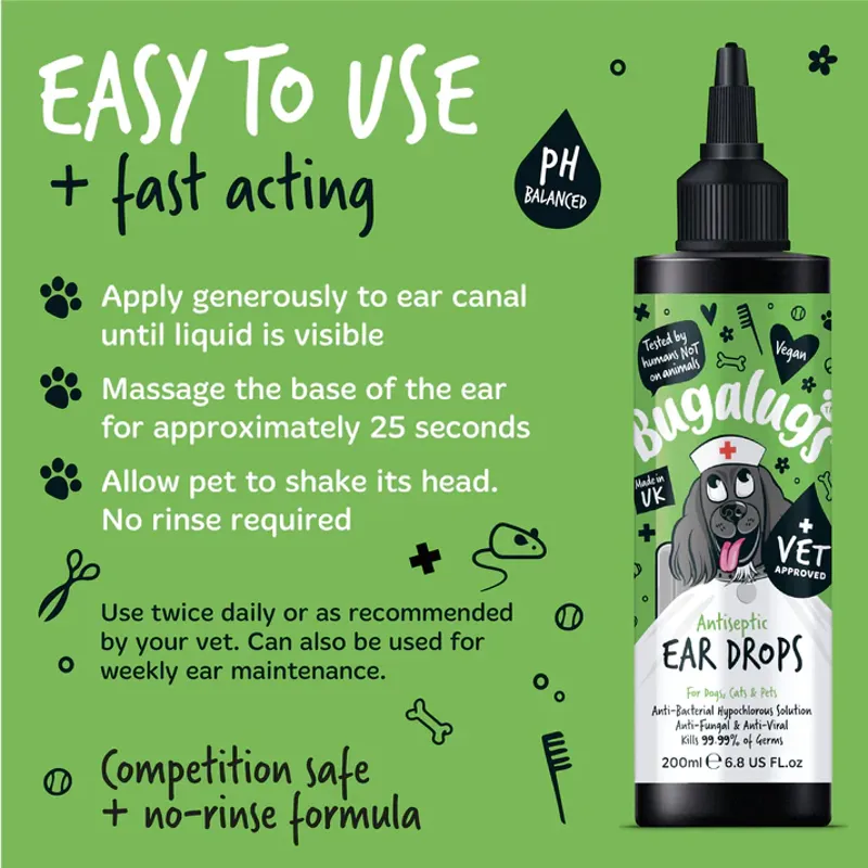 Bugalugs Antiseptic Ear Drops for Dogs Cats and Pets 200ml-7