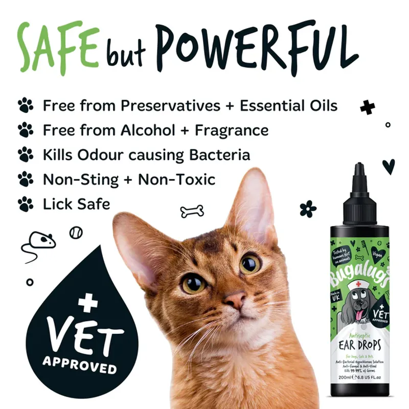 Bugalugs Antiseptic Ear Drops for Dogs Cats and Pets 200ml-8