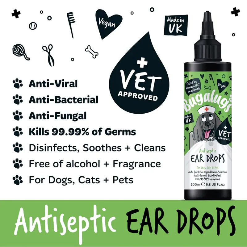 Bugalugs Antiseptic Ear Drops for Dogs Cats and Pets 200ml-10