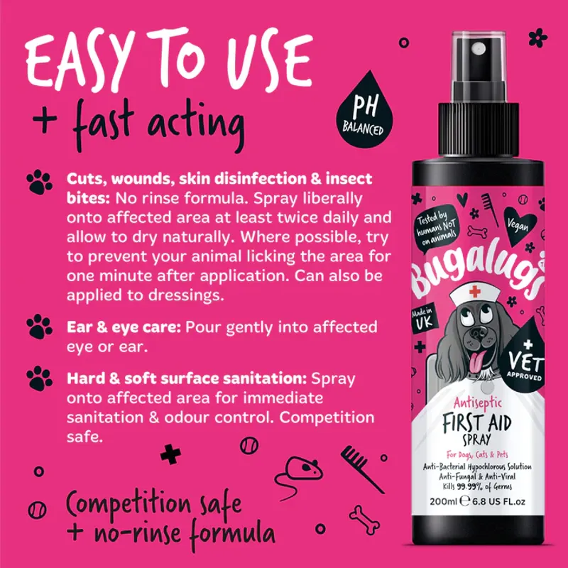 Bugalugs Antiseptic First Aid Spray for Dogs Cats and Pets 200ml-6