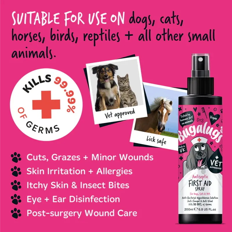 Bugalugs Antiseptic First Aid Spray for Dogs Cats and Pets 200ml-9