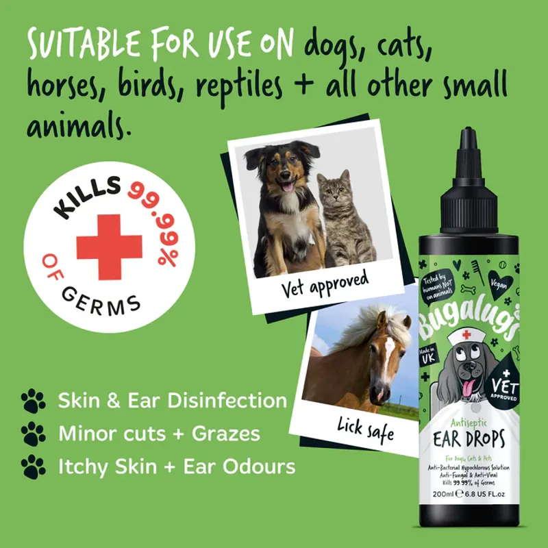 Bugalugs Antiseptic Ear Drops for Dogs Cats and Pets 200ml-2