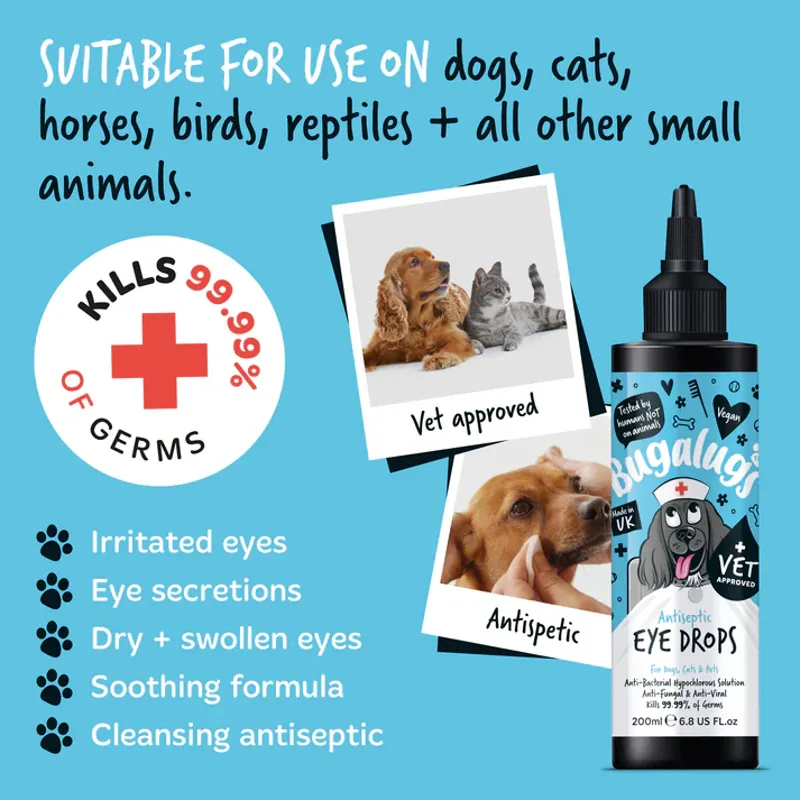 Bugalugs Antiseptic Eye Drops for Dogs Cats and Pets 200ml-1