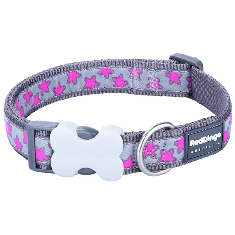 Red Dingo Star Collar Grey and Hot Pink Stars