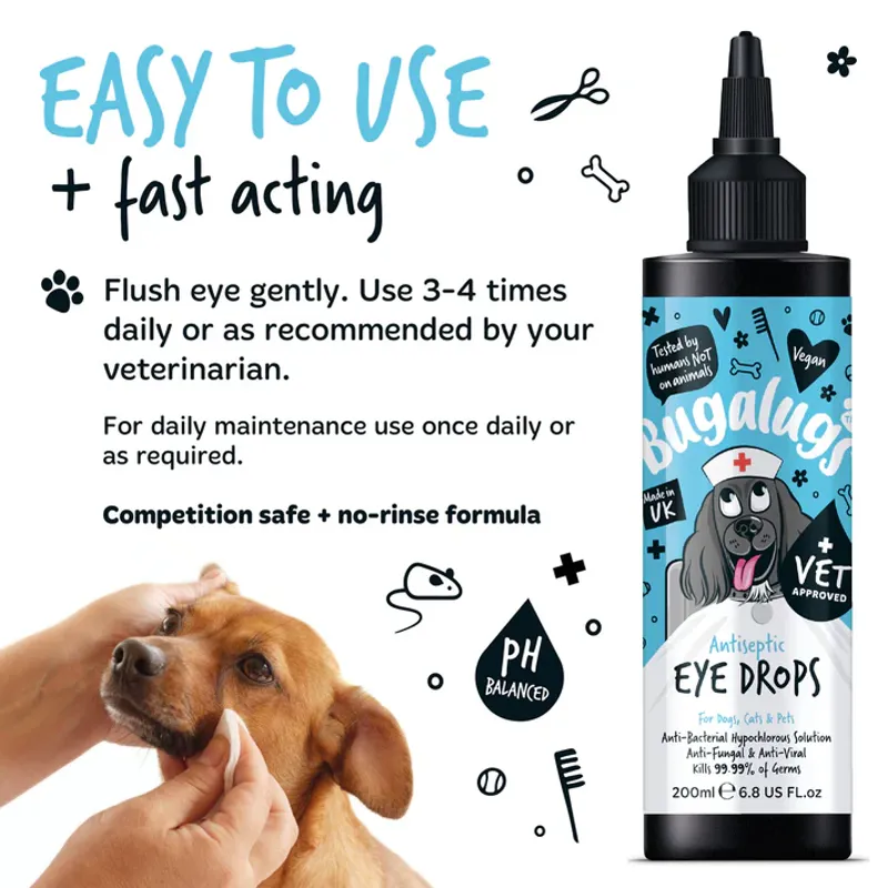 Bugalugs Antiseptic Eye Drops for Dogs Cats and Pets 200ml-8