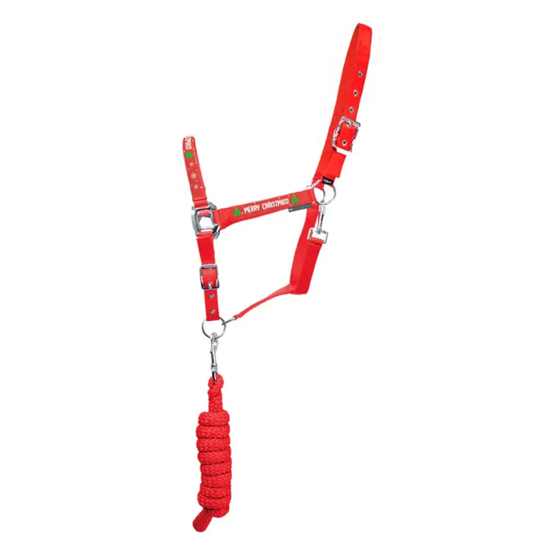 Hy Equestrian Merry Christmas Head Collar and Lead Rope - - Red
