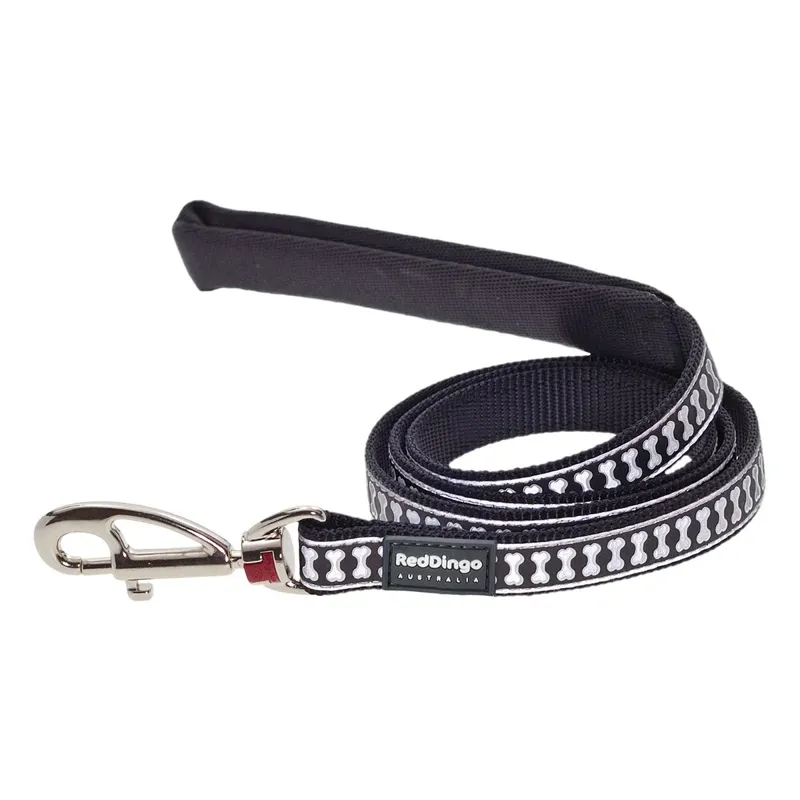 Red Dingo Dog Lead Reflective Bones Black