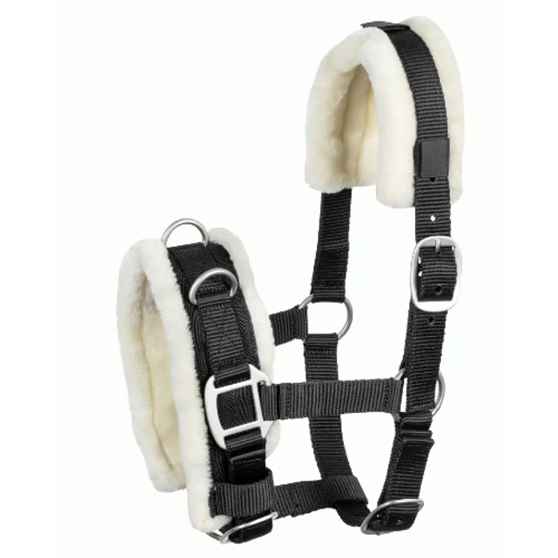 Faux Fur Lunge Cavesson Black Cob Size