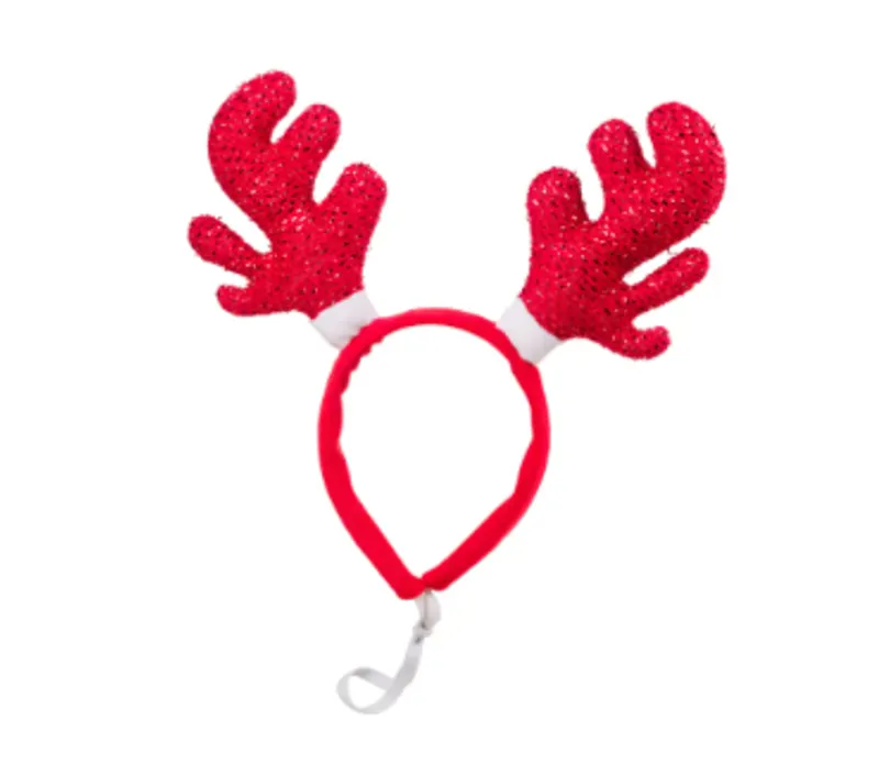 House of Paws Red Sparkle Antler Headband