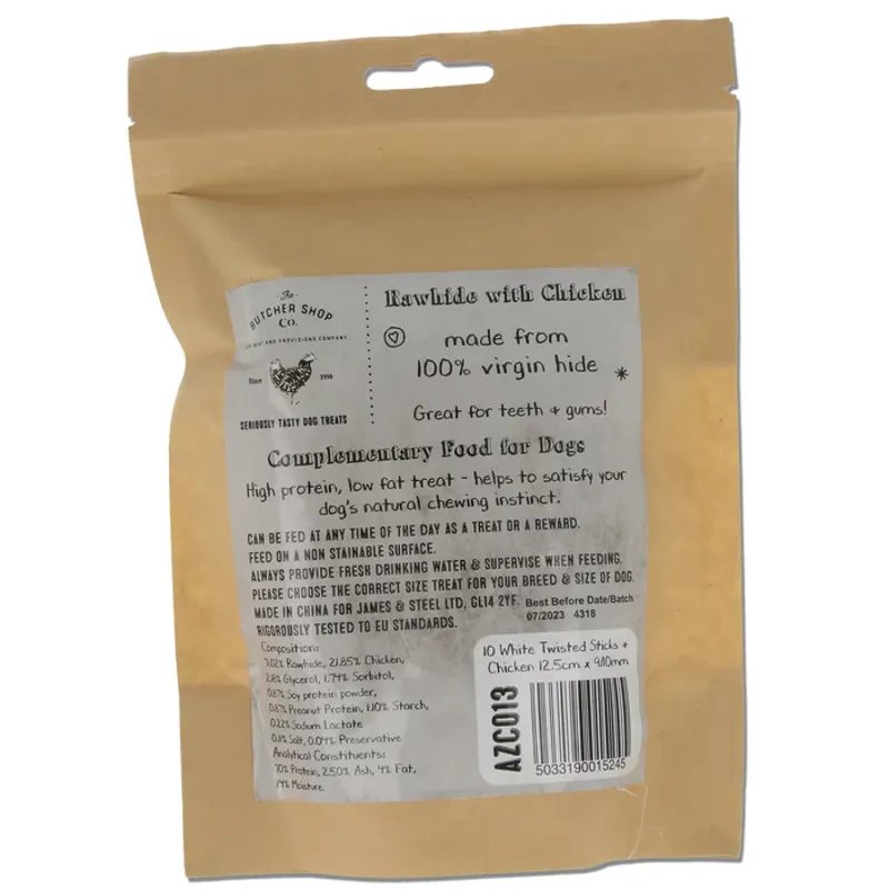 The Butcher Shop Co. White Twisted Chicken Sticks 100 Virgin Hide 12.5cm-3