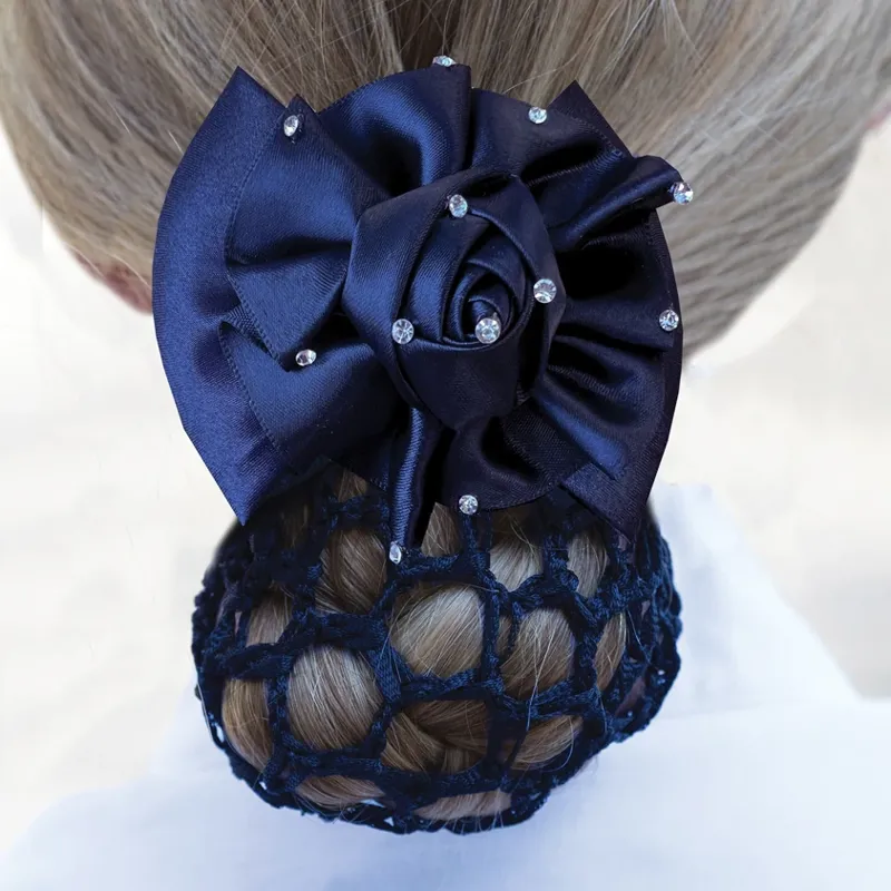 Equetech Dressage Rosette Ribbon Bow and Net Navy
