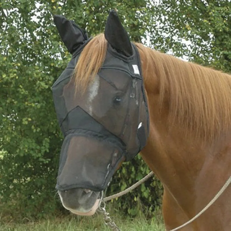 Sheldon Fly Mask With Ears Zip off Nose and Forelock Hole Black