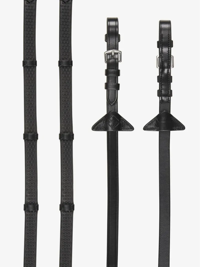 LeMieux Soft Rubber Reins with Stoppers Black/Silver