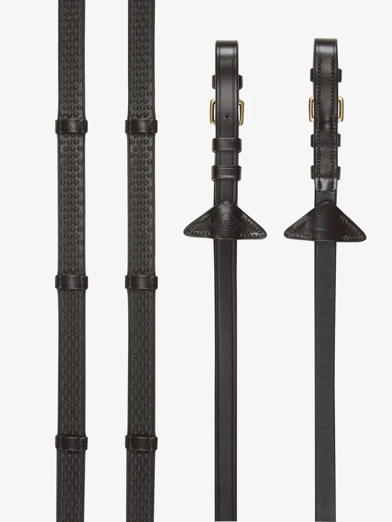 LeMieux Soft Rubber Reins with Stoppers Brown/Brass