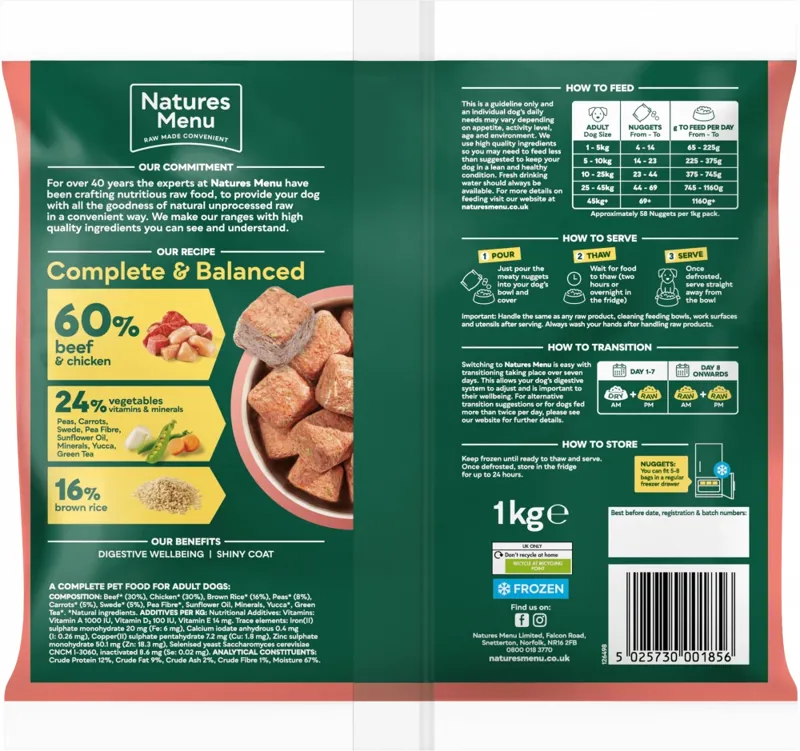 Natures Menu 60/40 Beef Chicken with Vegetables and Brown Rice Frozen Dog Food-1